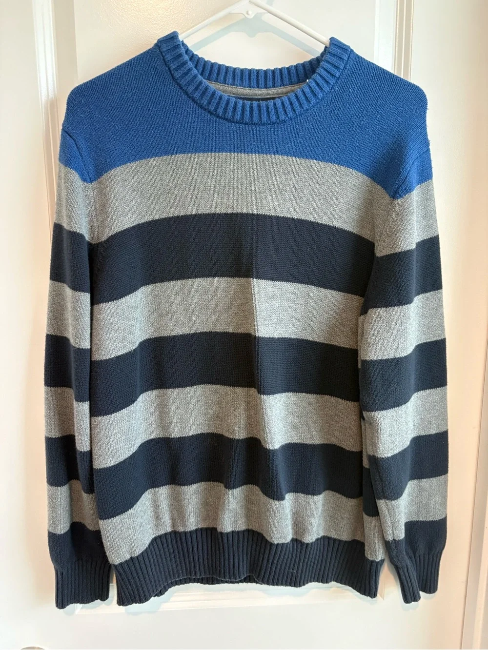 Lands’ End Drifter Striped Crewneck Sweater Blue Gray Men’s Large